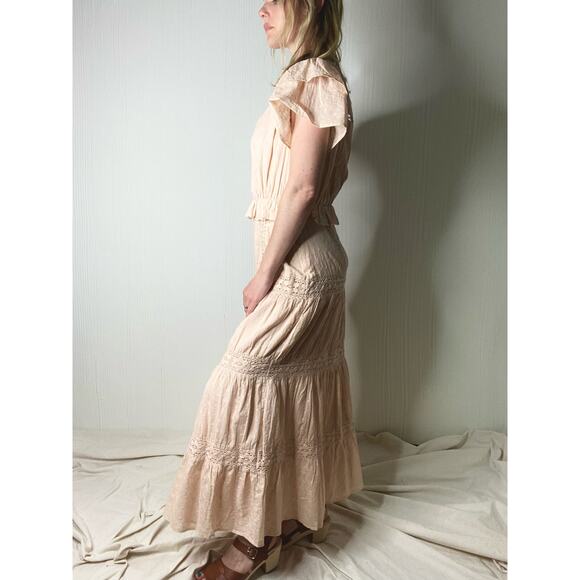 TULAROSA Ellianna Cream Eyelet Lace Tiered Cotton Maxi Prairie Dress US SMALL - Picture 6 of 16